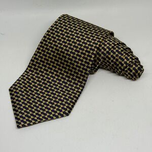 Mara by Countess Mara‎ Silk Necktie Navy Blue Gold Geometric Pattern
